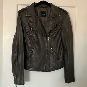 Barneys New York gray leather moto jacket